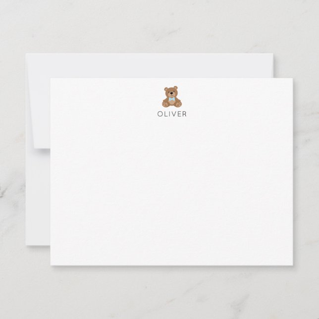 Teddy Bear Kids Personalized Stationery Flat Note Card (Front)