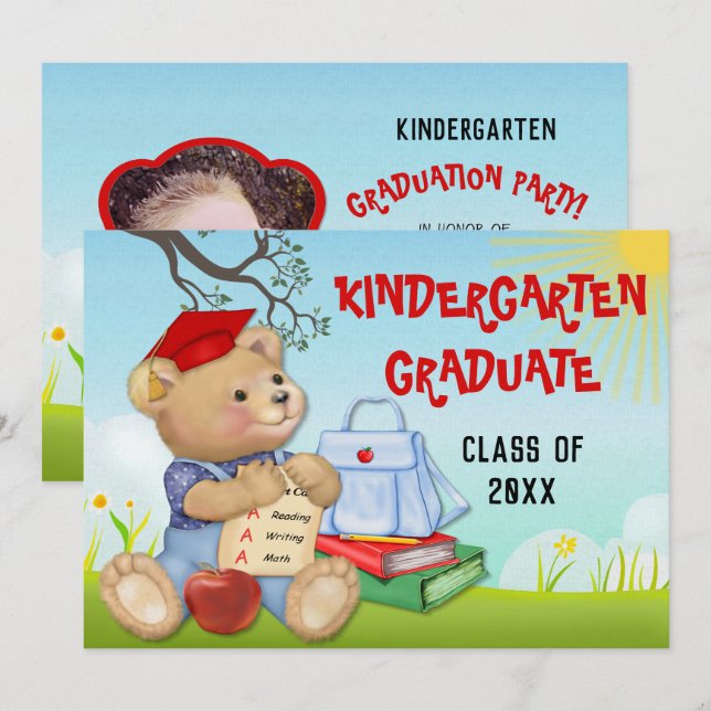 Teddy Bear Kindergarten Graduation Party Invitation (Front/Back)
