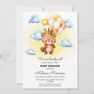 Teddy Bear King Baby Boy Shower Invitation