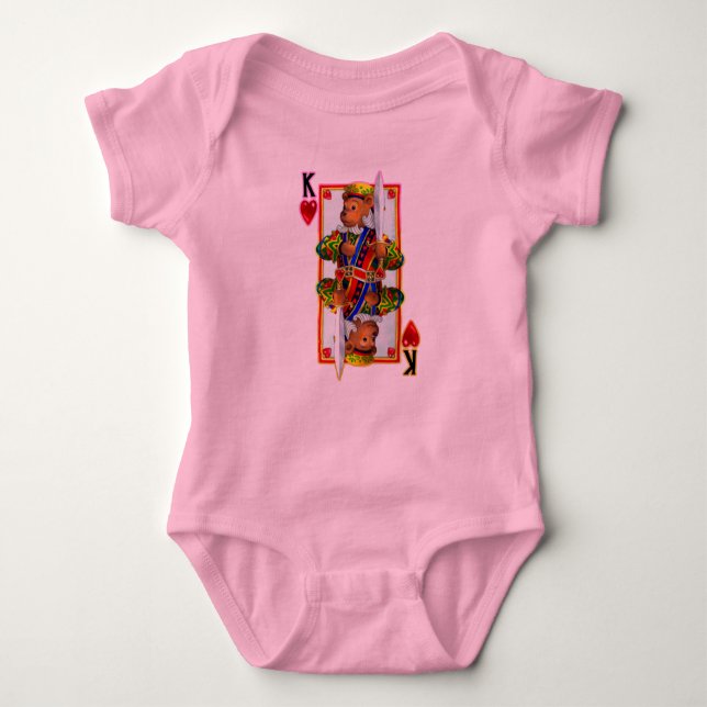 Teddy Bear King of Hearts Baby Bodysuit (Front)