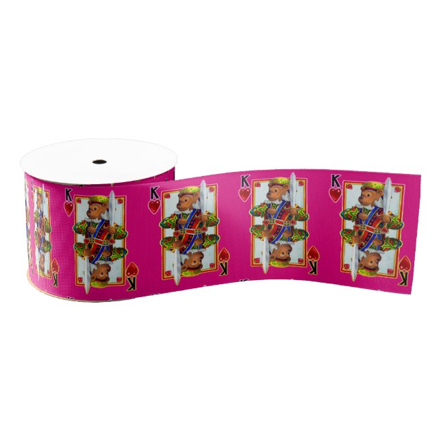 Teddy Bear King of Hearts Grosgrain Ribbon (Spool)