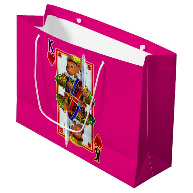 Teddy Bear King of Hearts Large Gift Bag (Front Angled)