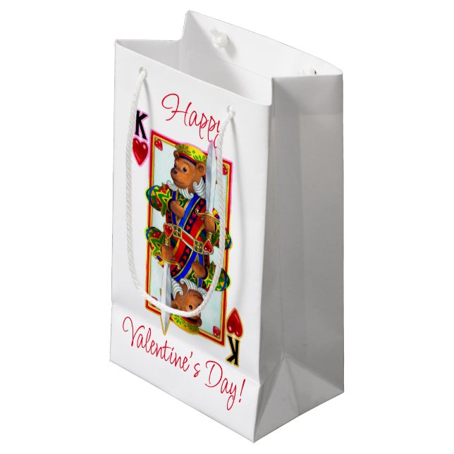 Teddy Bear King of Hearts Small Gift Bag (Front Angled)