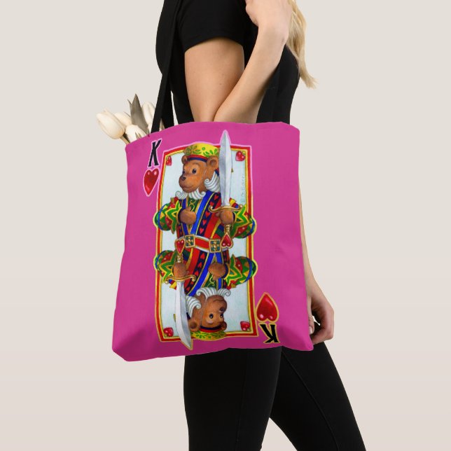 Teddy Bear King of Hearts Tote Bag (Close Up)