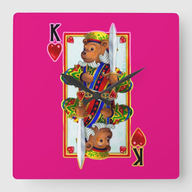 Teddy Bear King of Hearts Wall Clock (Front)