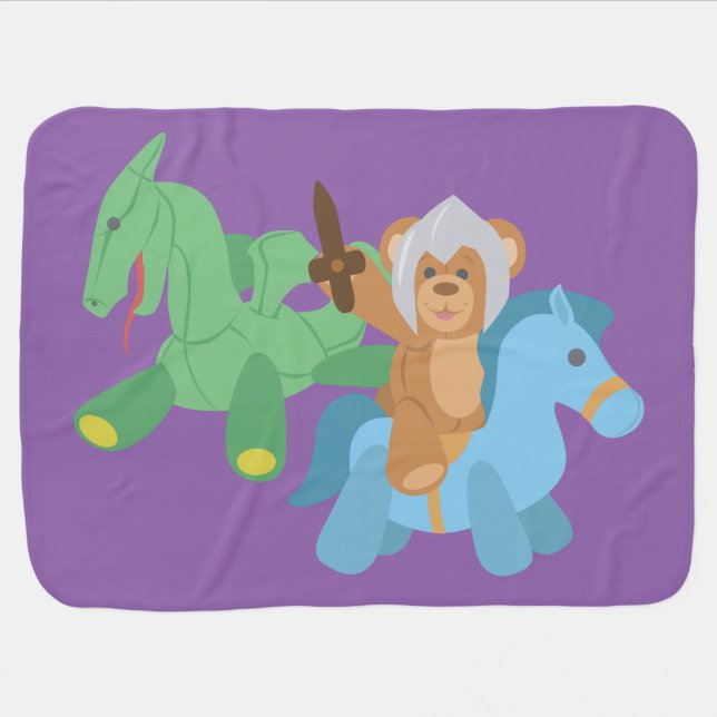 Teddy Bear Knight Swaddle Blanket (Horizontal)