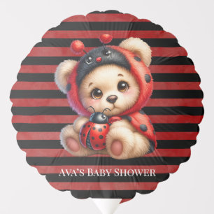 Teddy Bear Ladybug Stripes Girl Baby Shower Balloon
