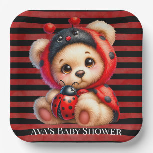 Teddy Bear Ladybug Stripes Girl Baby Shower Paper Plates