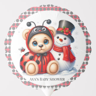 Teddy Bear Ladybug with Snowman Baby Shower Balloon