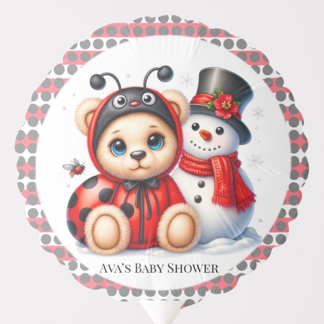 Teddy Bear Ladybug with Snowman Baby Shower Balloon (Front)