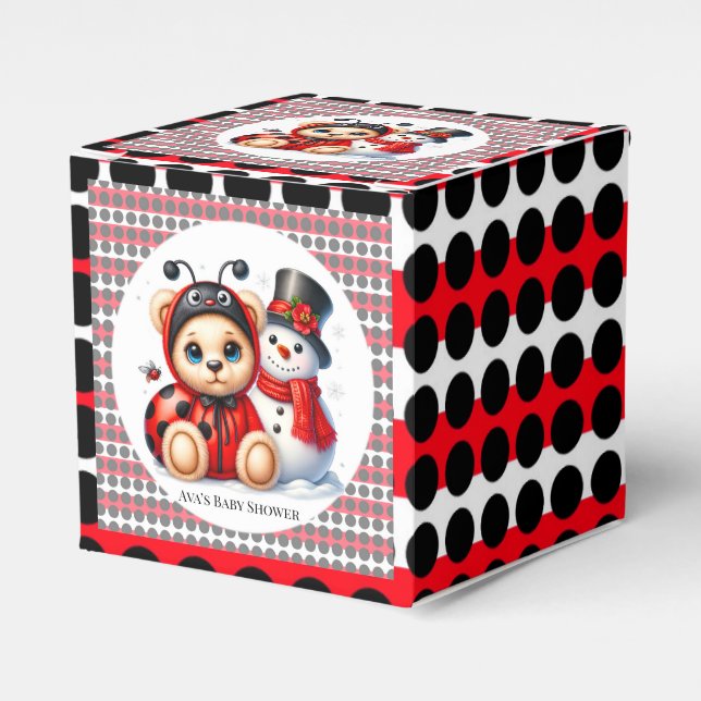 Teddy Bear Ladybug with Snowman Baby Shower Favor Boxes (Front Side)