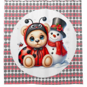 Teddy Bear Ladybug with Snowman Baby Shower Gift Curtain