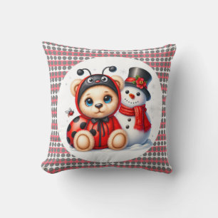 Teddy Bear Ladybug with Snowman Baby Shower Gift Throw Pillow