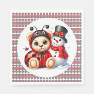 Teddy Bear Ladybug with Snowman Baby Shower Napkins