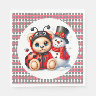 Teddy Bear Ladybug with Snowman Baby Shower Napkins