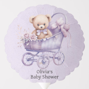 Teddy Bear Lavender Carriage Girl Baby Shower Balloon
