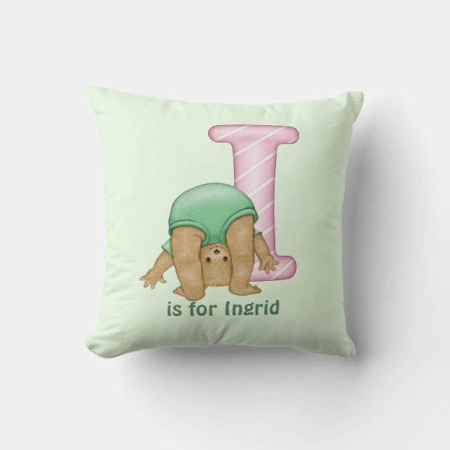 Teddy Bear Letter I Monogram Pillow (Front)