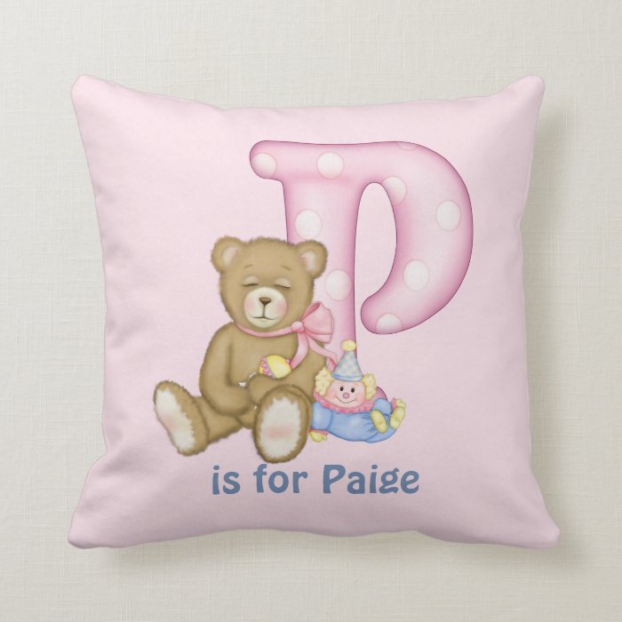 Teddy Bear Letter P Monogram Pillow