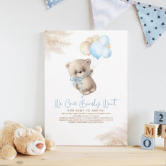 Teddy Bear Light Brown And Blue Boy Baby Shower Invitation at Zazzle