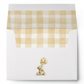 Teddy Bear Light Brown Gingham Check Pattern Envelope
