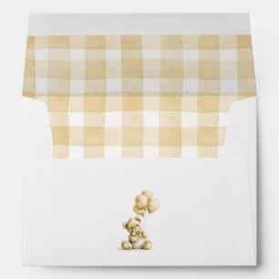 Teddy Bear Light Brown Gingham Check Pattern Envelope