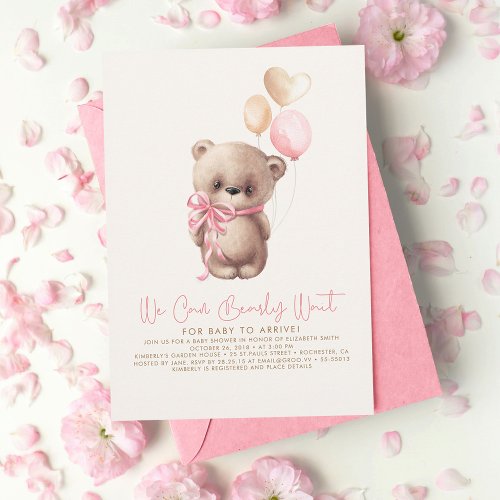 Teddy Bear Light Brown Pink Girl Baby Shower Invitation