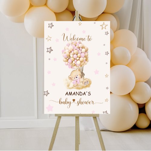 Teddy Bear Light Pink Rustic Baby Shower Welcome Foam Board