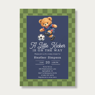 Teddy Bear Little Kicker Soccer Baby Shower Invitation