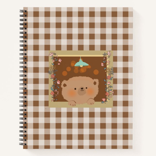 Teddy bear looking out of a window notebook (Front)