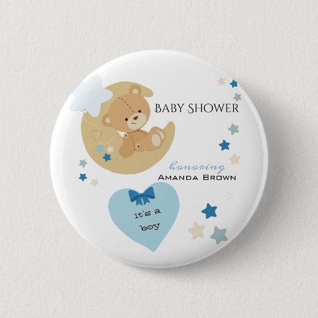 Teddy Bear Love Baby Boy Shower | Button (Front)