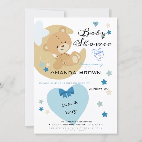 Teddy Bear Love Baby Boy Shower  By Mail Invitation