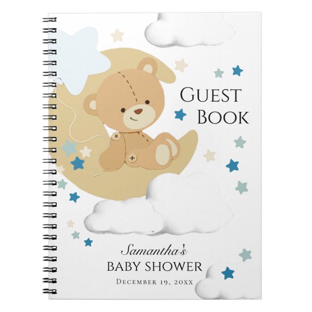 Teddy Bear Love Baby Boy Shower | Guest Book (Front)