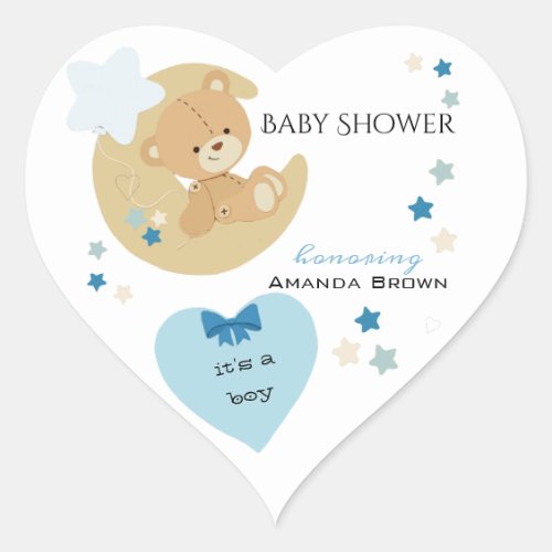 Teddy Bear Love Baby Boy Shower  Heart Sticker