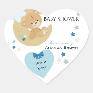 Teddy Bear Love Baby Boy Shower Heart Sticker