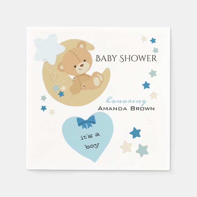 Teddy Bear Love Baby Boy Shower | Napkins (Front)