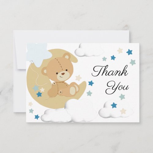 Teddy Bear Love Baby Boy Shower  Thank You Card