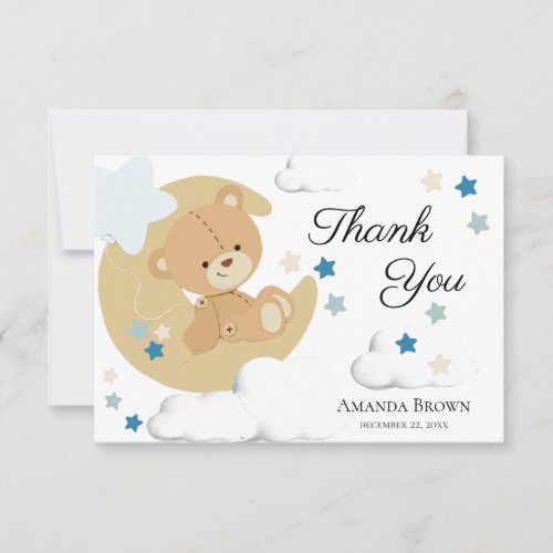 Teddy Bear Love Baby Boy Shower  Thank You Card