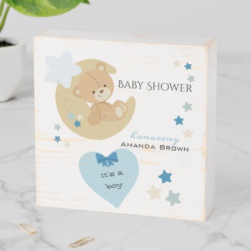 Teddy Bear Love Baby Boy Shower  Wooden Box Sign