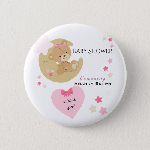 Teddy Bear Love Baby Girl Shower Button