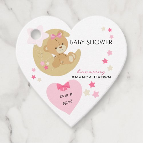 Teddy Bear Love Baby Girl Shower Favor Tags