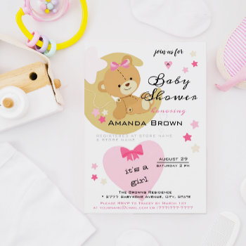 Teddy Bear Love Baby Girl Shower Invitation by LifeInColorStudio at Zazzle