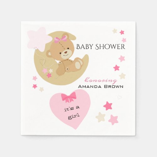 Teddy Bear Love Baby Girl Shower Napkins