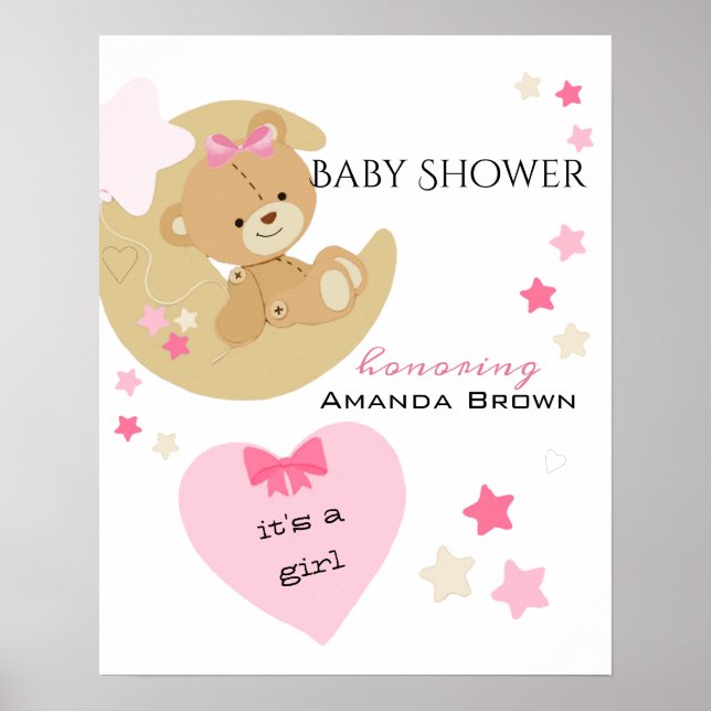 Teddy Bear Love Baby Girl Shower Poster (Front)