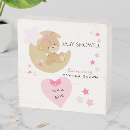 Teddy Bear Love Baby Girl Shower Wooden Box Sign