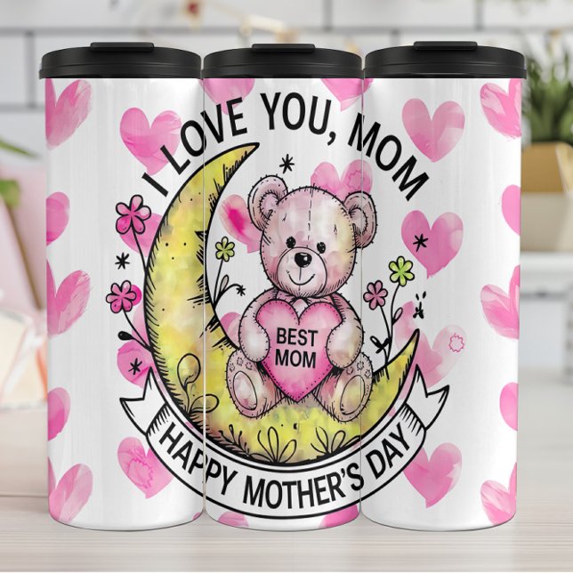 Teddy Bear: Love, Hearts, Best Mom Thermal Tumbler (Creator Uploaded)