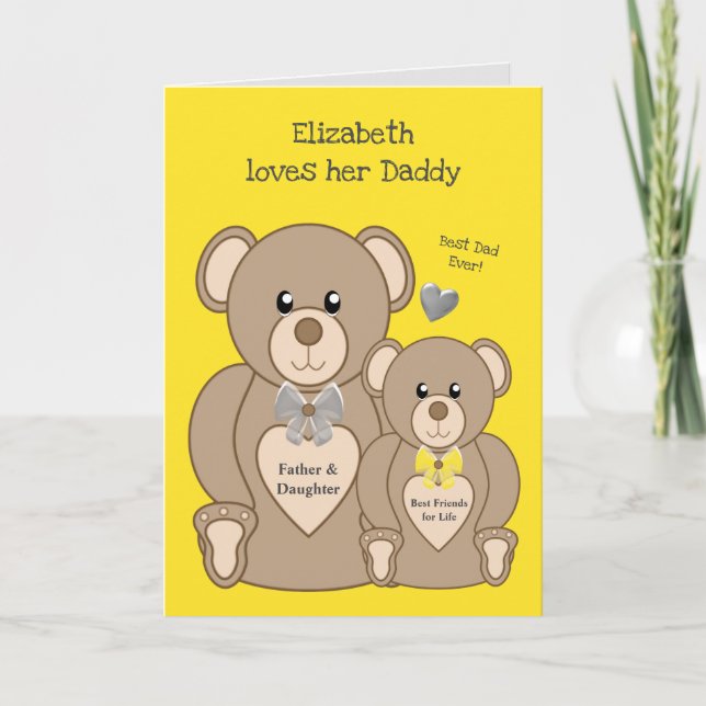 Teddy bear love you daddy yellow and grey card (Front)