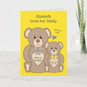 Teddy bear love you daddy yellow and grey card