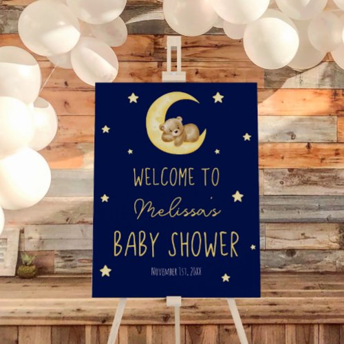 Teddy Bear Love You Moon Baby Shower Welcome Sign