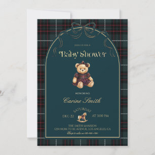 Teddy Bear Luxury Vintage Girl Baby Shower Invitation