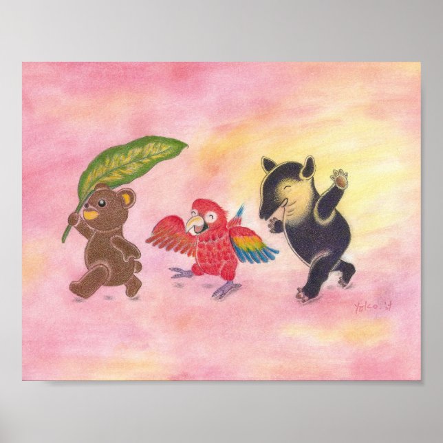 Teddy bear Macaw Tapir Friends Nursery Art Poster (Front)